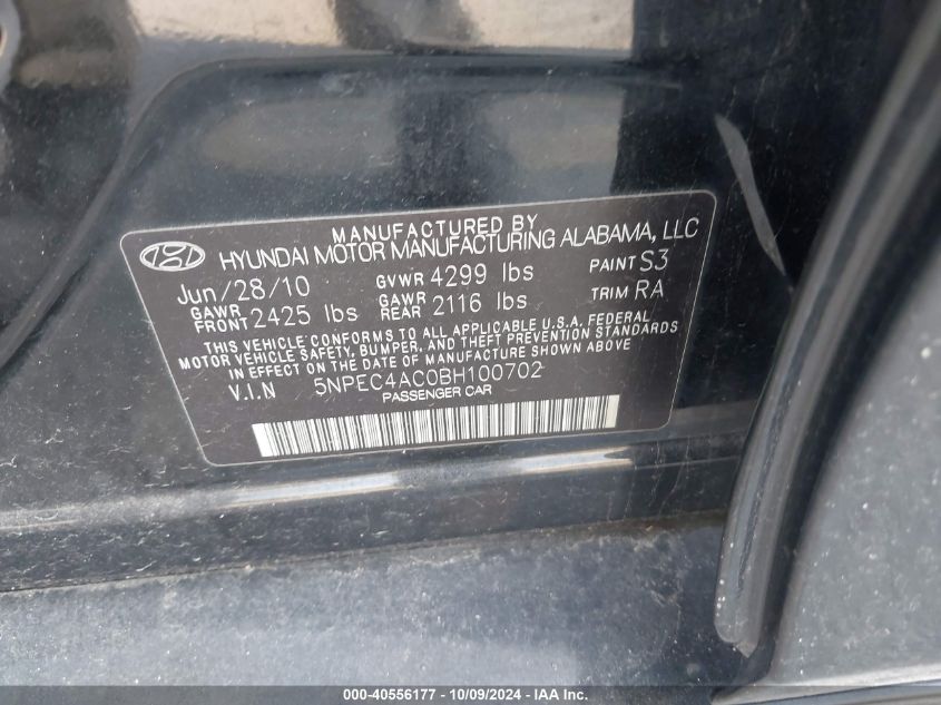 5NPEC4AC0BH100702 2011 Hyundai Sonata Limited