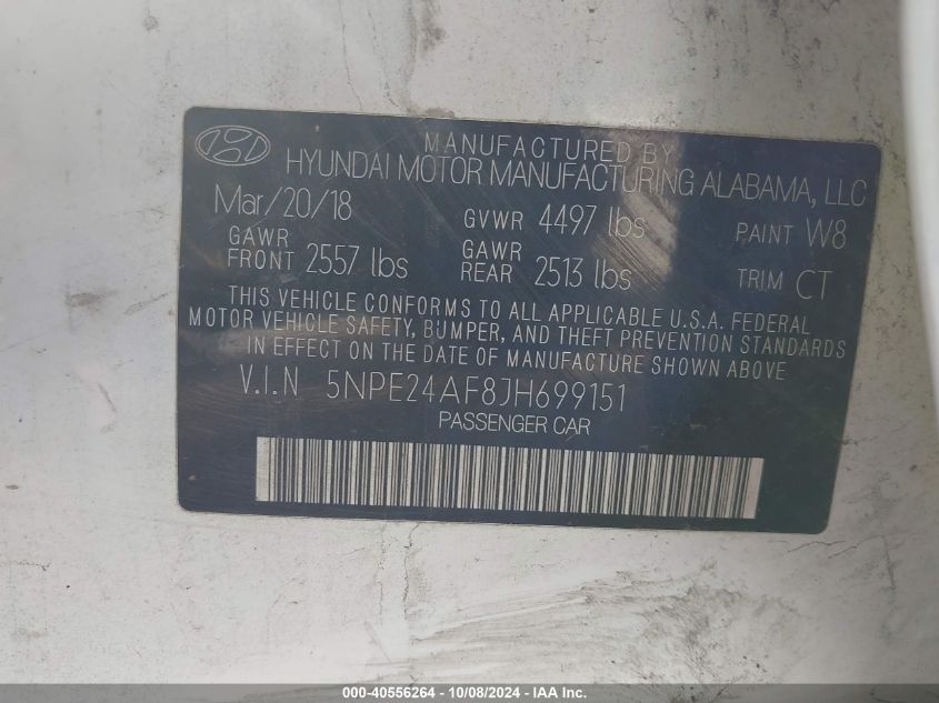 5NPE24AF8JH699151 2018 Hyundai Sonata Se