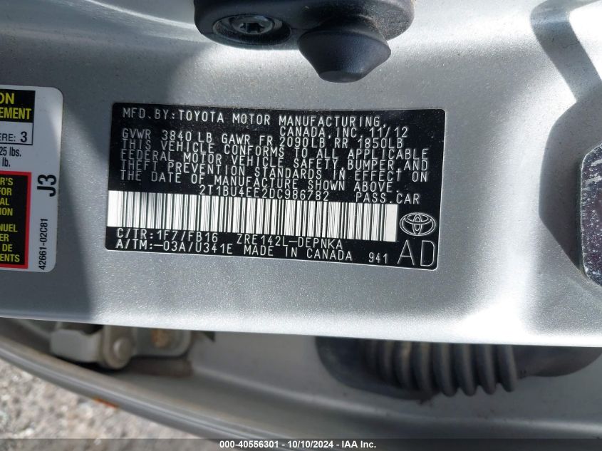 2T1BU4EE2DC986782 2013 Toyota Corolla Le