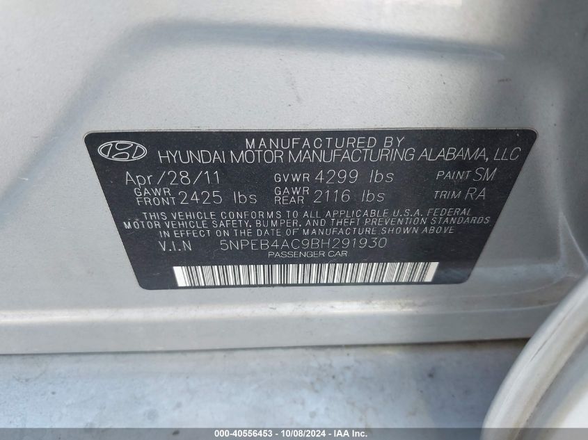 5NPEB4AC9BH291930 2011 Hyundai Sonata Gls