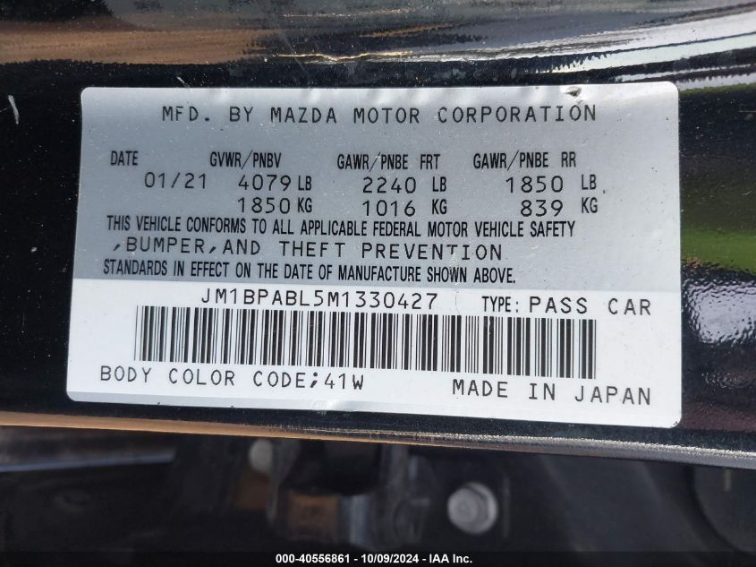 2021 Mazda 3 Select VIN: JM1BPABL5M1330427 Lot: 40556861