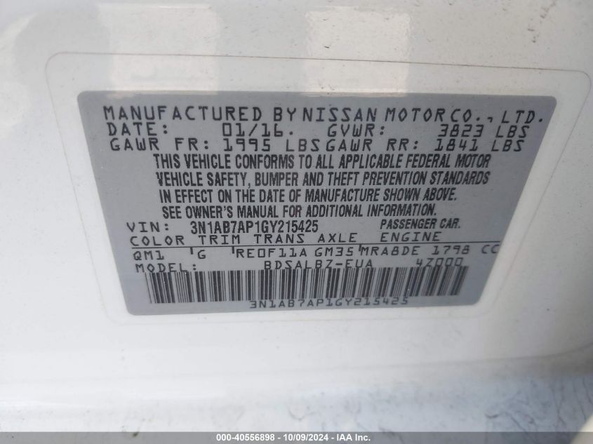 3N1AB7AP1GY215425 2016 Nissan Sentra Fe+ S/S/Sl/Sr/Sv