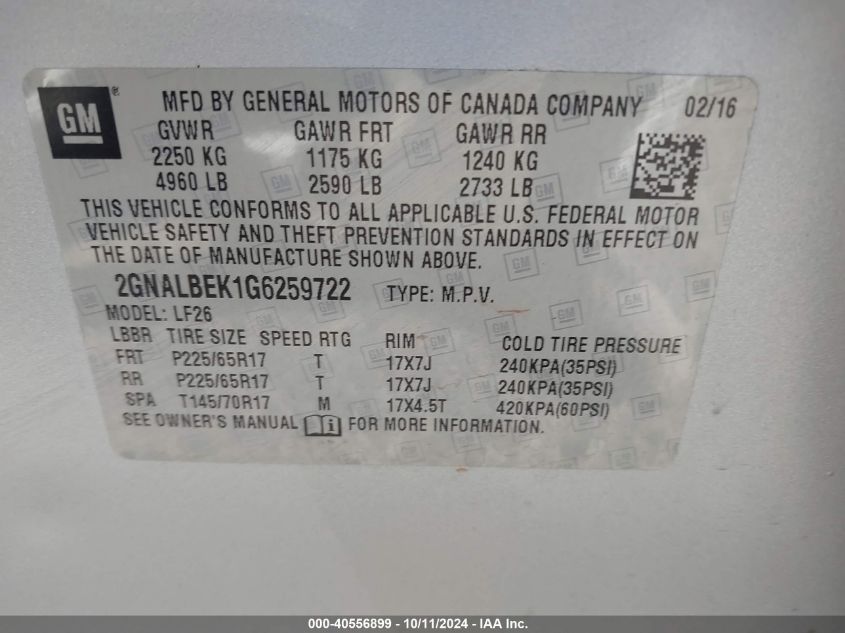 2GNALBEK1G6259722 2016 Chevrolet Equinox Ls