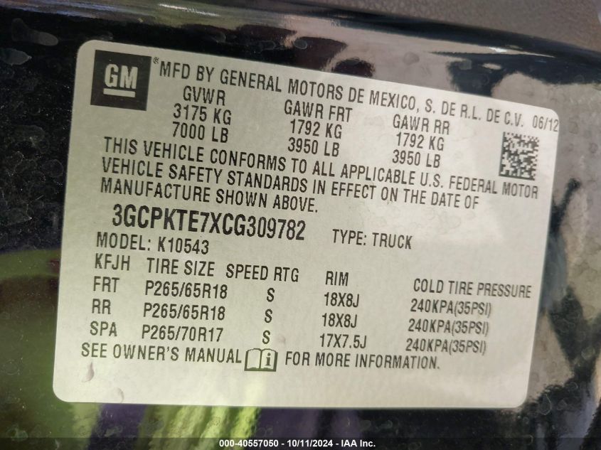 3GCPKTE7XCG309782 2012 Chevrolet Silverado K1500 Ltz