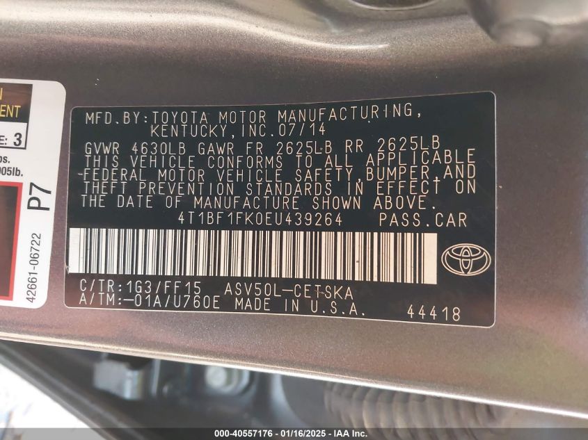 VIN 4T1BF1FK0EU439264 2014 TOYOTA CAMRY no.9