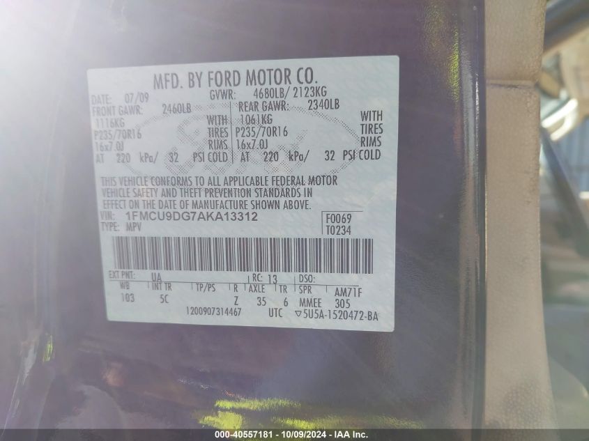 1FMCU9DG7AKA13312 2010 Ford Escape Xlt