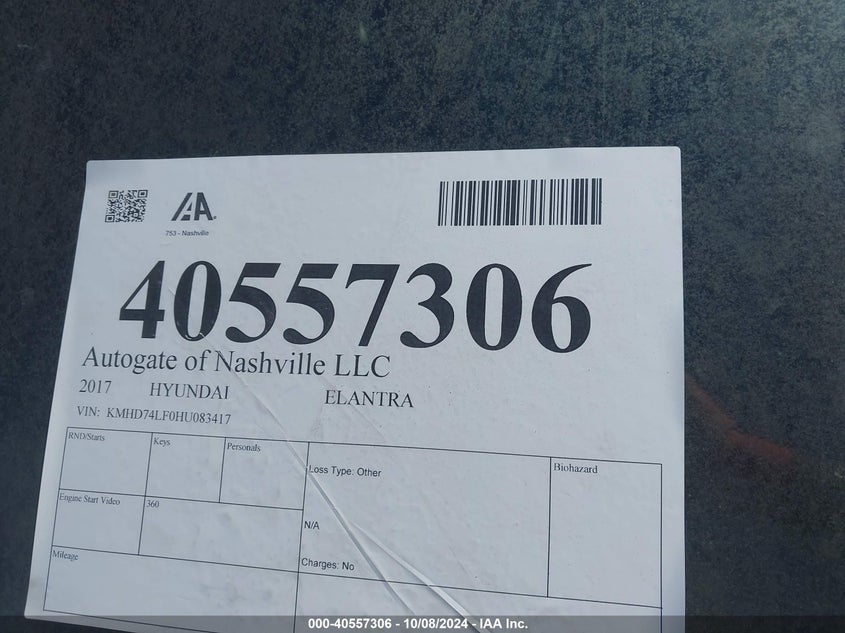 KMHD74LF0HU083417 2017 Hyundai Elantra Se