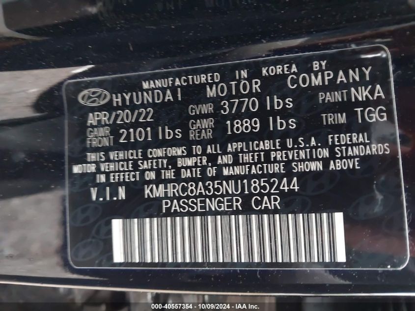 KMHRC8A35NU185244 2022 Hyundai Venue Sel/Limited