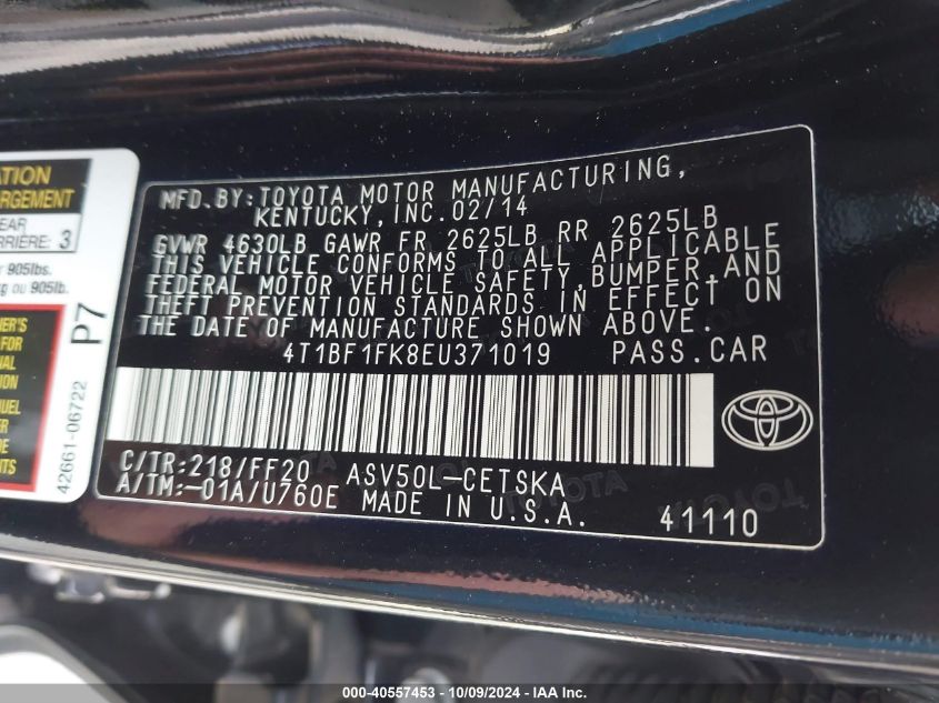 4T1BF1FK8EU371019 2014 Toyota Camry Se