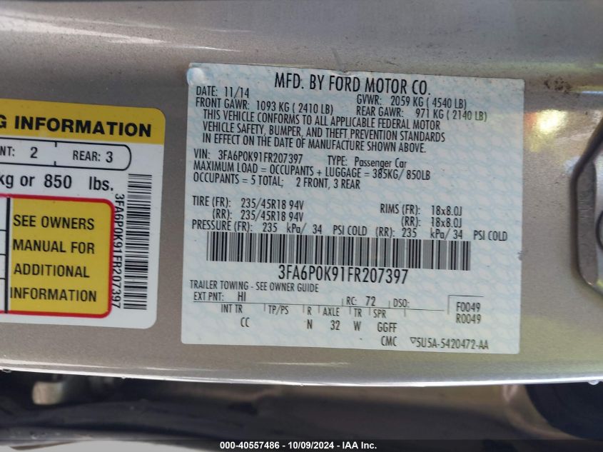 3FA6P0K91FR207397 2015 Ford Fusion Titanium