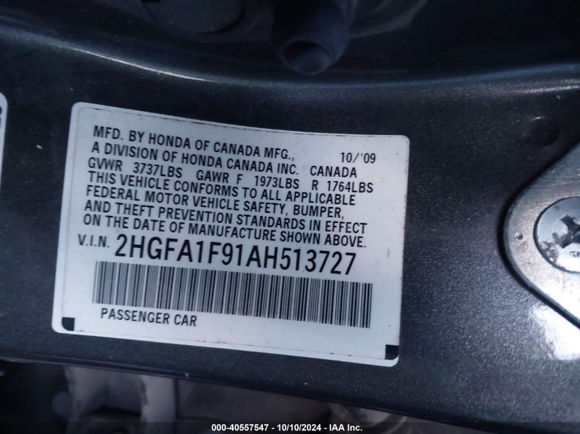 2HGFA1F91AH513727 2010 Honda Civic Ex-L