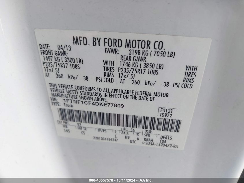 1FTNF1CF4DKE77809 2013 Ford F150