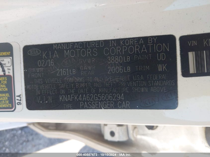 KNAFK4A62G5606294 2016 Kia Forte Lx