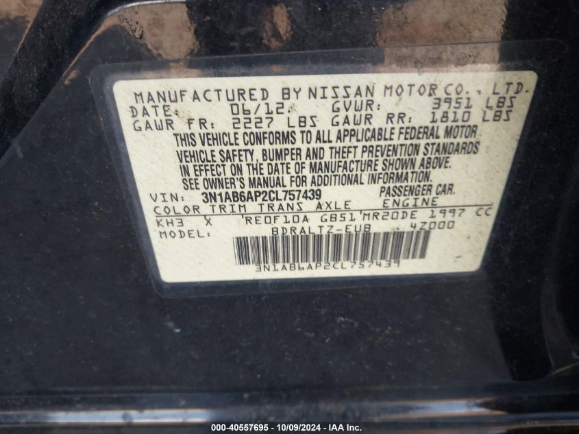 3N1AB6AP2CL757439 2012 Nissan Sentra 2.0/2.0S/Sr/2.0Sl