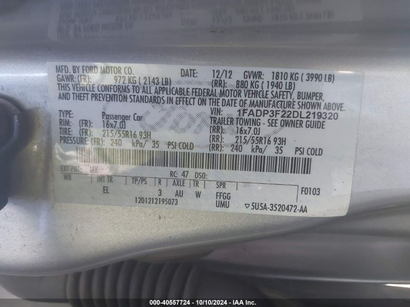 1FADP3F22DL219320 2013 Ford Focus Se