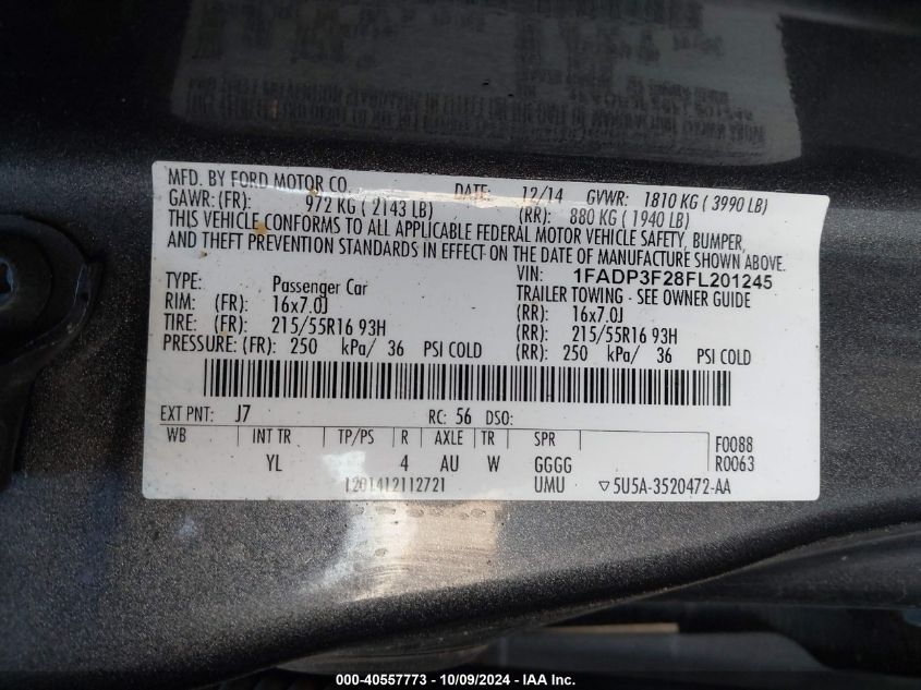 1FADP3F28FL201245 2015 Ford Focus Se