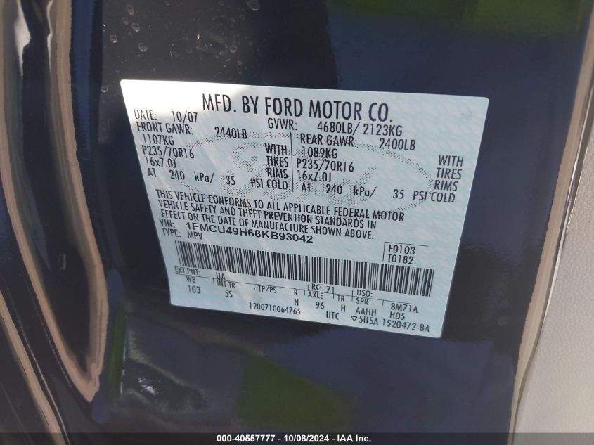 1FMCU49H68KB93042 2008 Ford Escape Hybrid