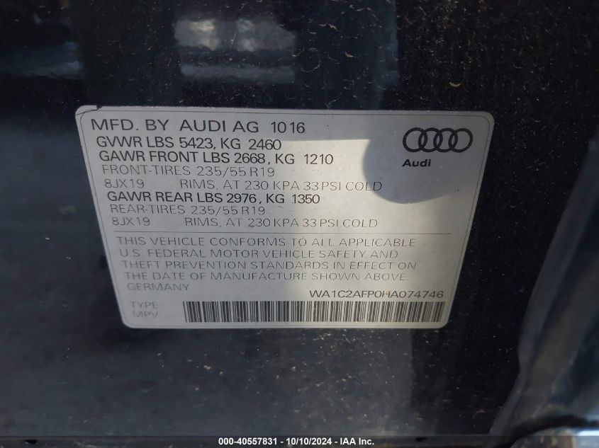 WA1C2AFP0HA074746 2017 Audi Q5 2.0T Premium