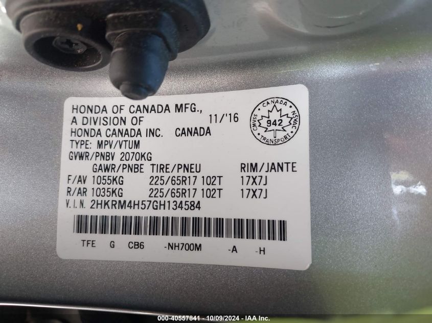 2HKRM4H57GH134584 2016 Honda Cr-V Ex