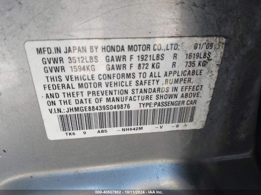 JHMGE88439S049876 2009 Honda Fit Sport