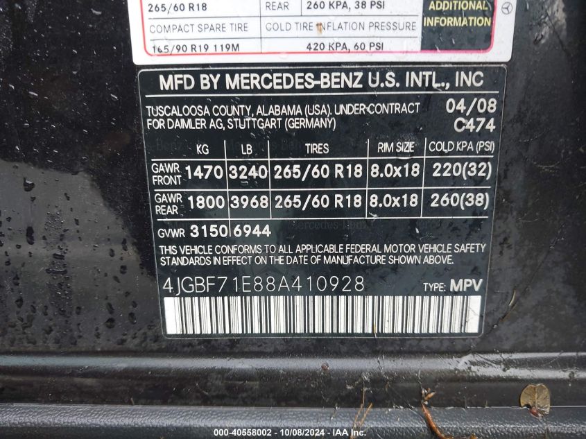 4JGBF71E88A410928 2008 Mercedes-Benz Gl 450 4Matic