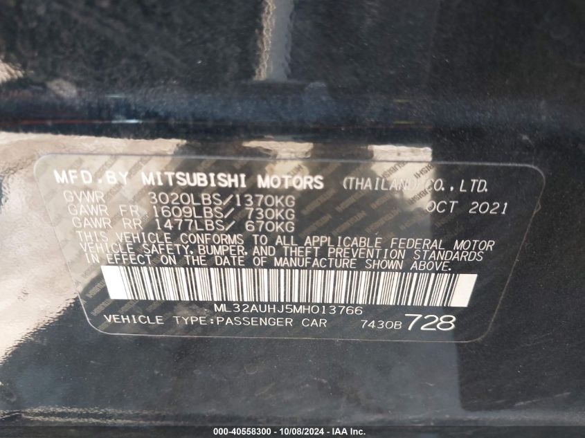 ML32AUHJ5MH013766 2021 Mitsubishi Mirage Carbonite Edition/Es/Le