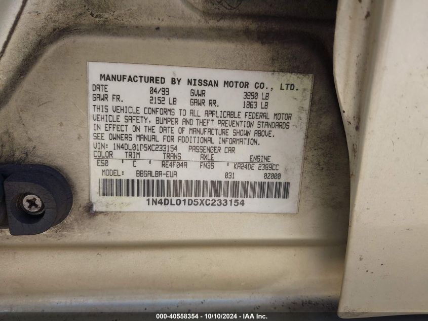 1N4DL01D5XC233154 1999 Nissan Altima Gle/Gxe/Se/Se-L/Xe