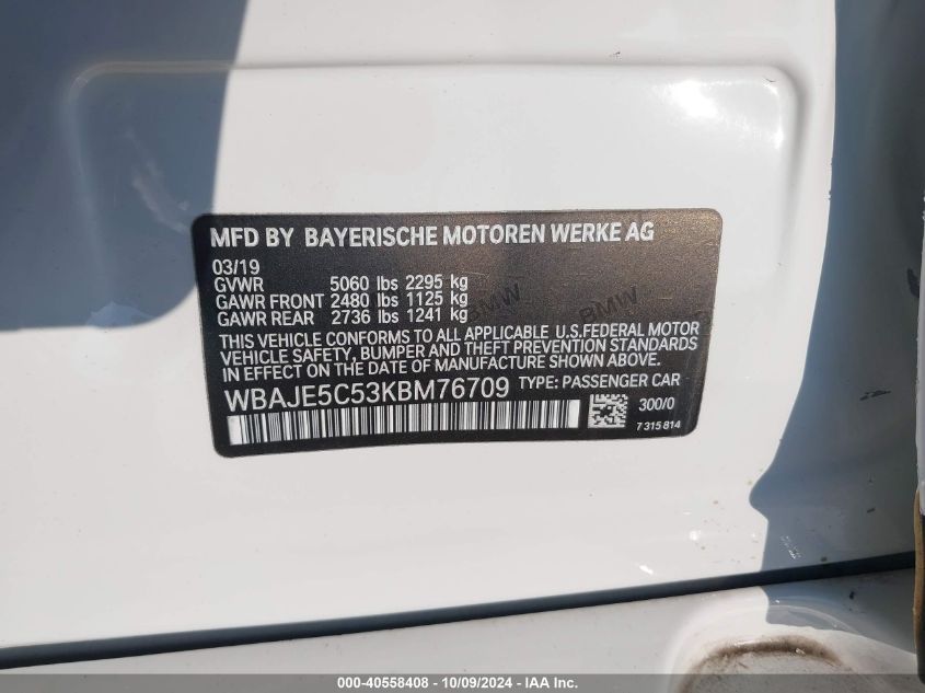 WBAJE5C53KBM76709 2019 BMW 540 I