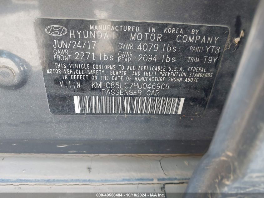 KMHC85LC7HU046966 2017 Hyundai Ioniq Hybrid Limited