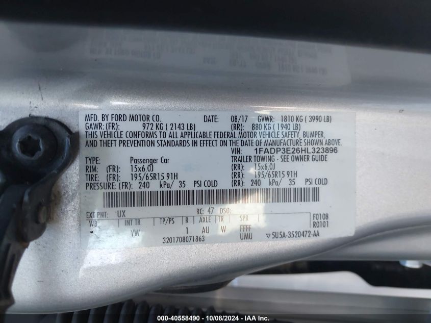 1FADP3E26HL323896 2017 Ford Focus S