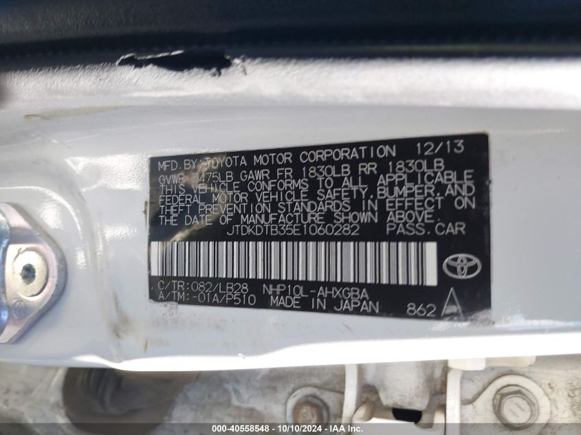 JTDKDTB35E1060282 2014 Toyota Prius C Four