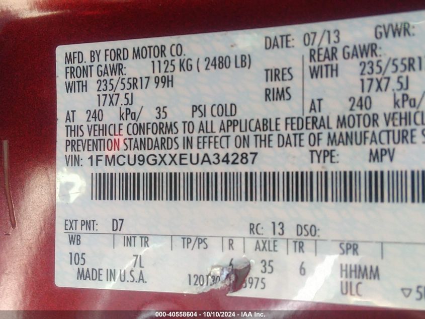 1FMCU9GXXEUA34287 2014 Ford Escape Se