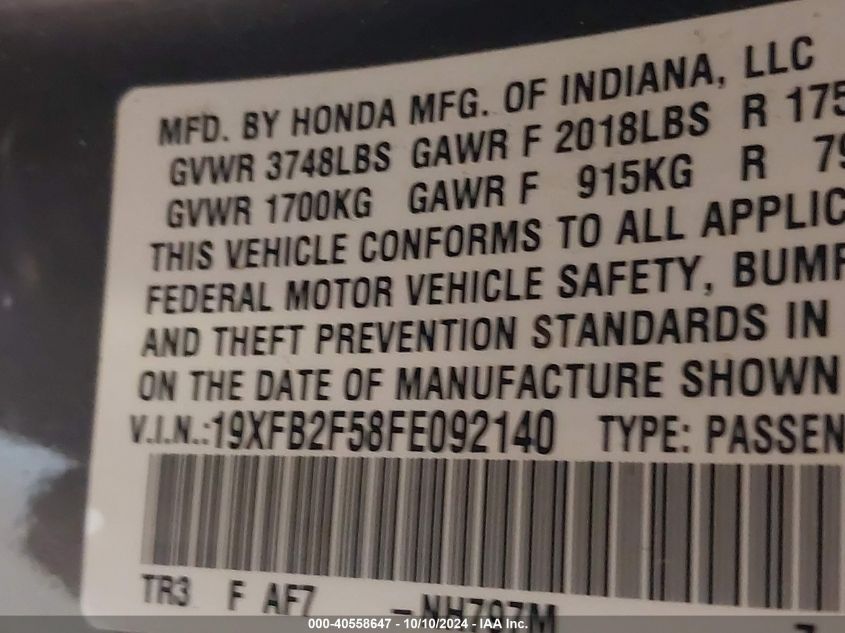 19XFB2F58FE092140 2015 Honda Civic Lx