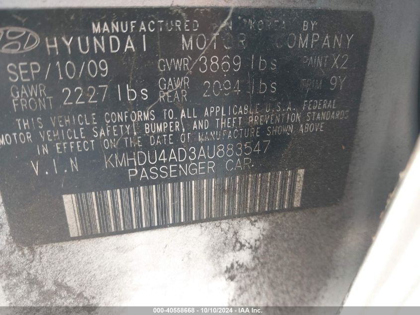 KMHDU4AD3AU883547 2010 Hyundai Elantra Gls