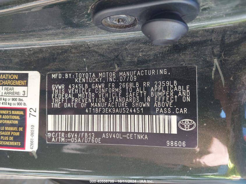 4T1BF3EK9AU524451 2010 Toyota Camry Se/Le/Xle