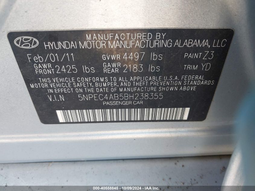 5NPEC4AB5BH238355 2011 Hyundai Sonata Limited 2.0T