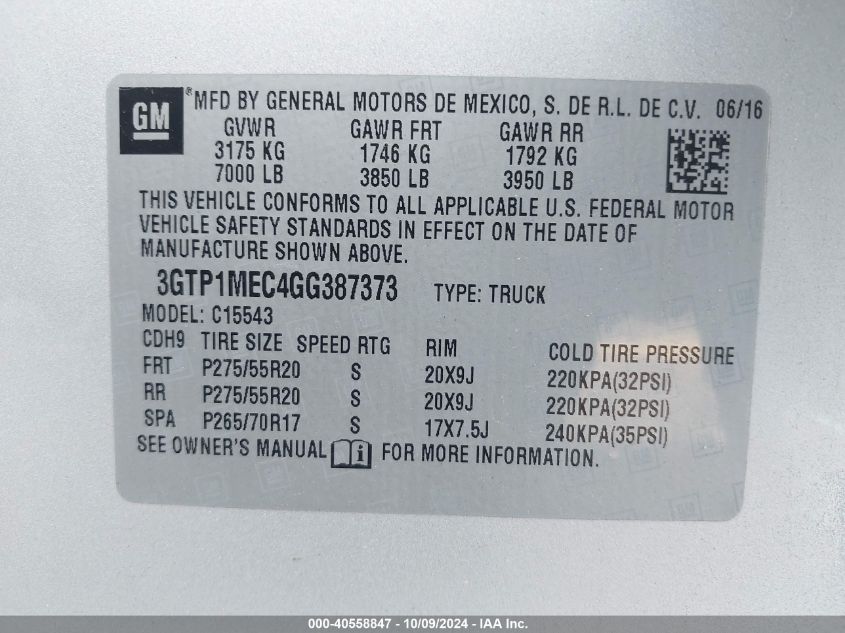 3GTP1MEC4GG387373 2016 GMC Sierra 1500 Sle