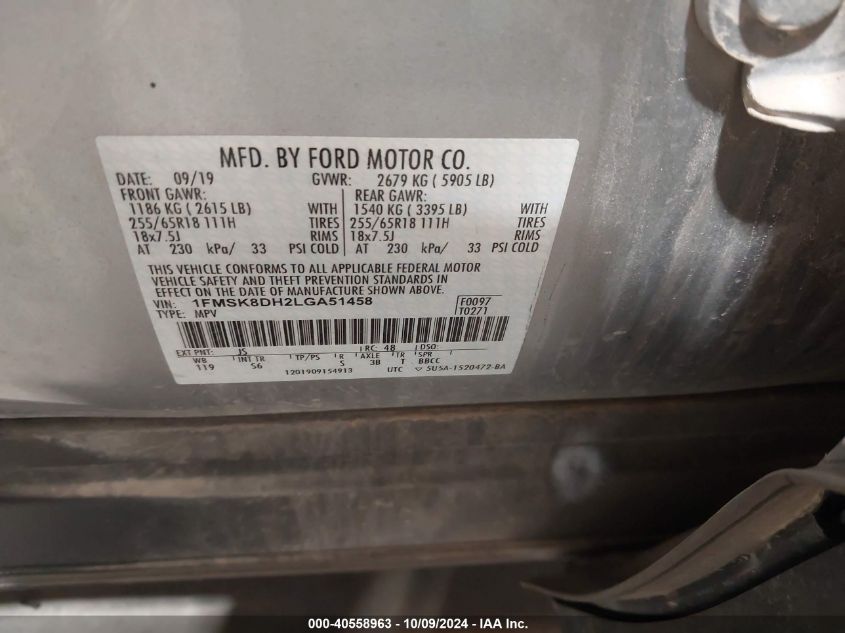 1FMSK8DH2LGA51458 2020 Ford Explorer Xlt