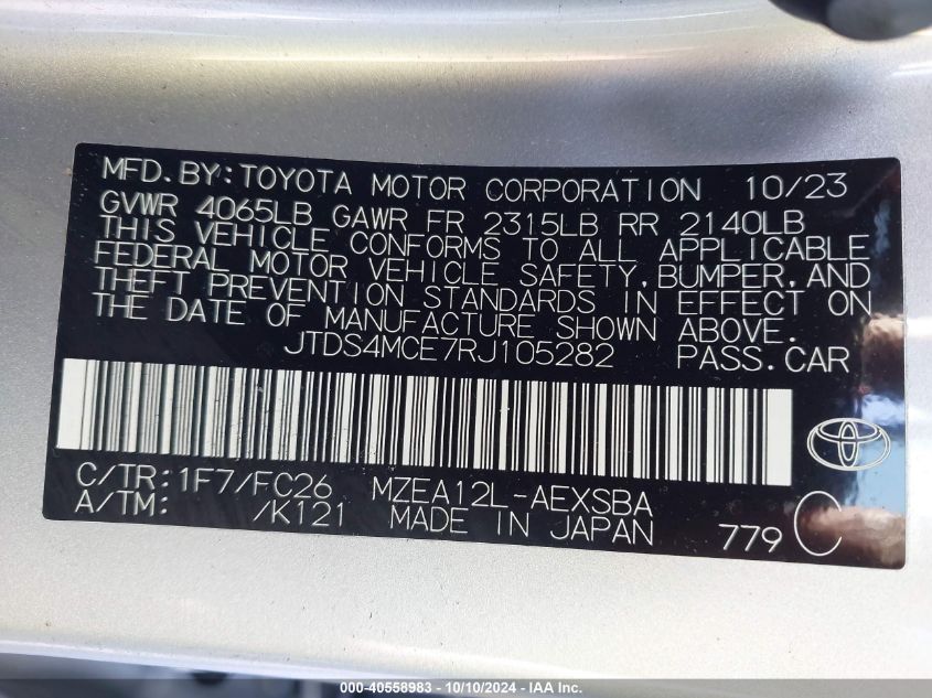 JTDS4MCE7RJ105282 2024 Toyota Corolla Se