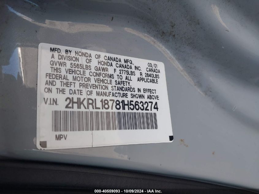 2HKRL18781H563274 2001 Honda Odyssey Ex