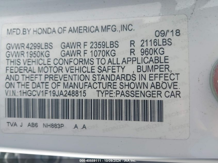 1HGCV1F19JA248815 2018 Honda Accord Lx