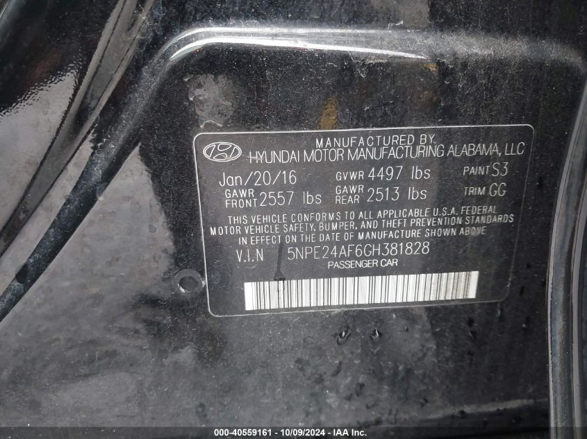 5NPE24AF6GH381828 2016 Hyundai Sonata Se