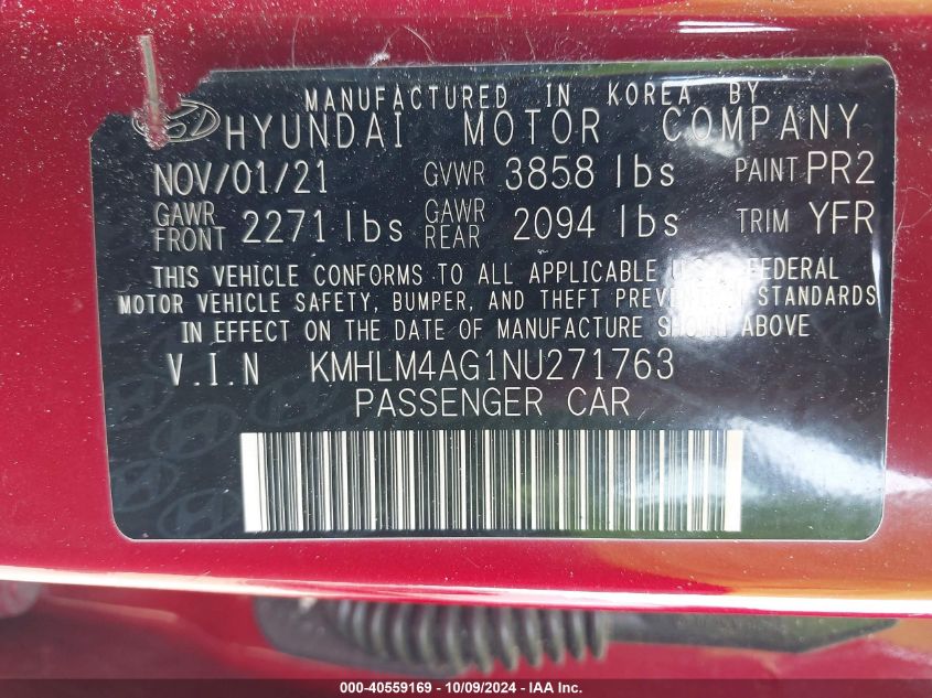 KMHLM4AG1NU271763 2022 Hyundai Elantra Sel