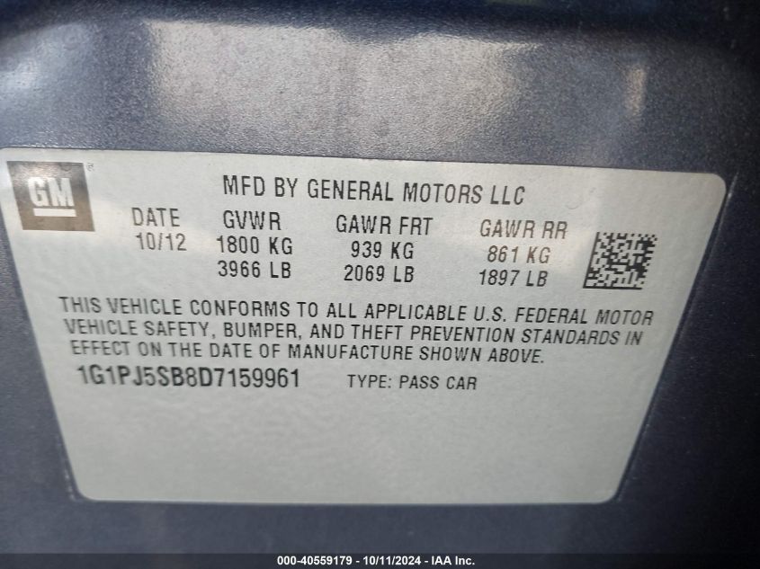 1G1PJ5SB8D7159961 2013 Chevrolet Cruze Eco