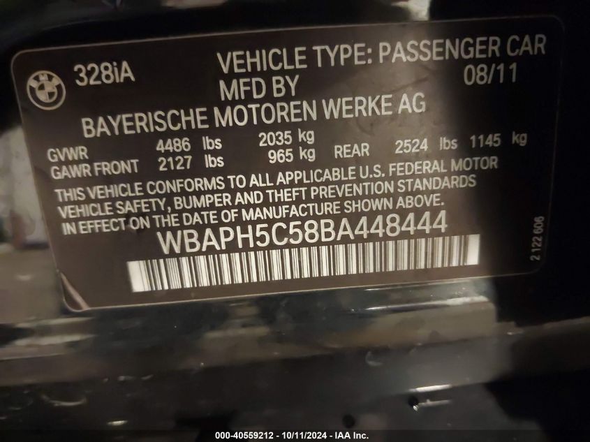 WBAPH5C58BA448444 2011 BMW 328I