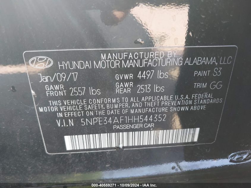 5NPE34AF1HH544352 2017 Hyundai Sonata Limited