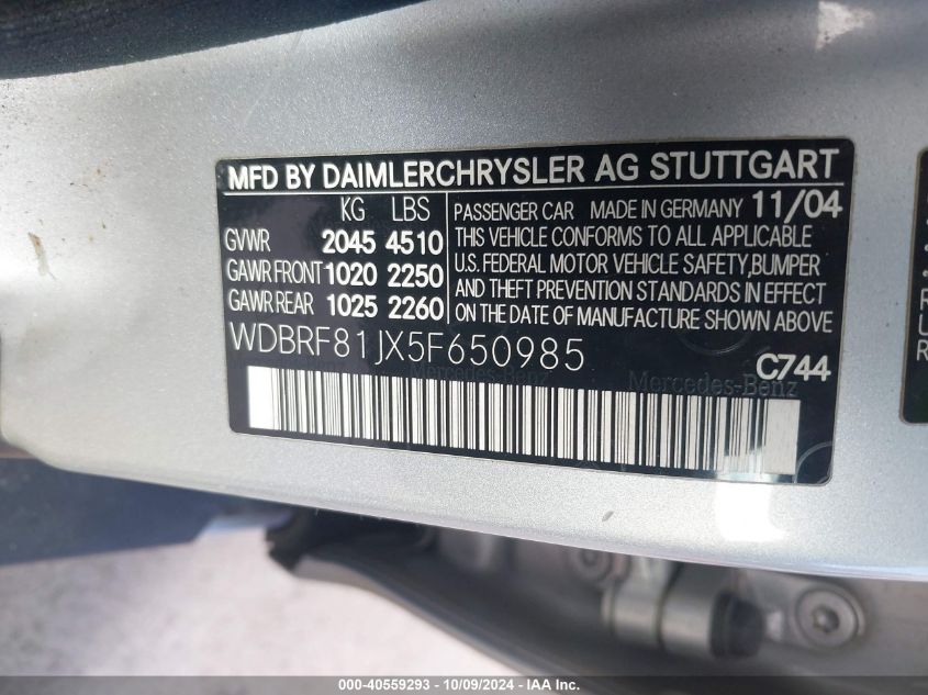 WDBRF81JX5F650985 2005 Mercedes-Benz C 240 Luxury 4Matic