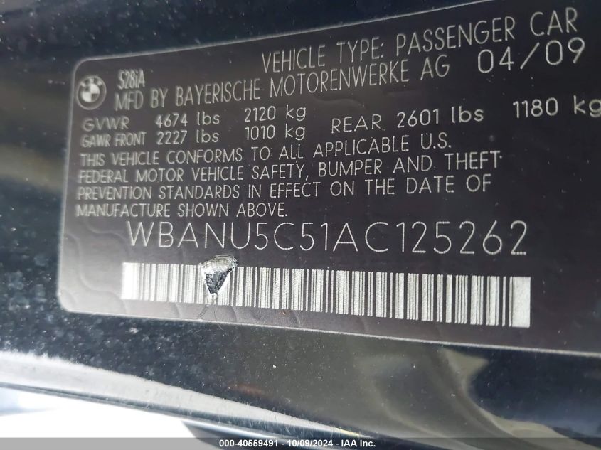 WBANU5C51AC125262 2010 BMW 528I I