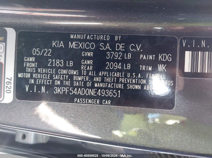 3KPF54AD0NE493651 2022 Kia Forte Gt-Line