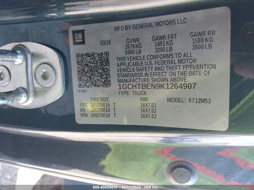 1GCHTBEN9K1264907 2019 Chevrolet Colorado Wt